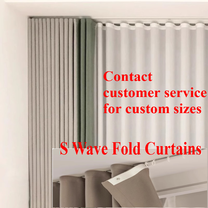 Blackout Curtain Thick - 맞춤 사이즈 S 웨이브 폴드 커튼,