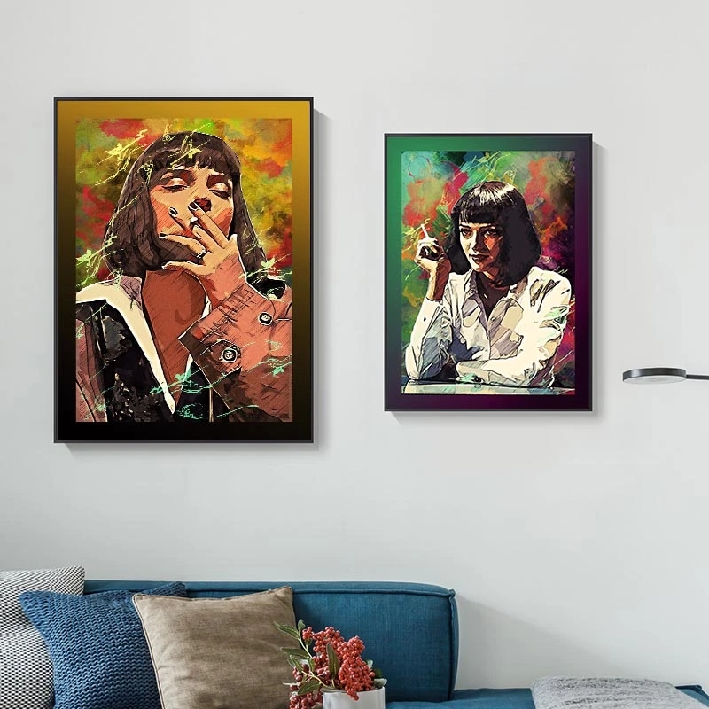 클래식 영화 펄프 픽션 포스터 캐릭터 레트로 캔버스 페 - Home Cinema Decor 리뷰 및 가격