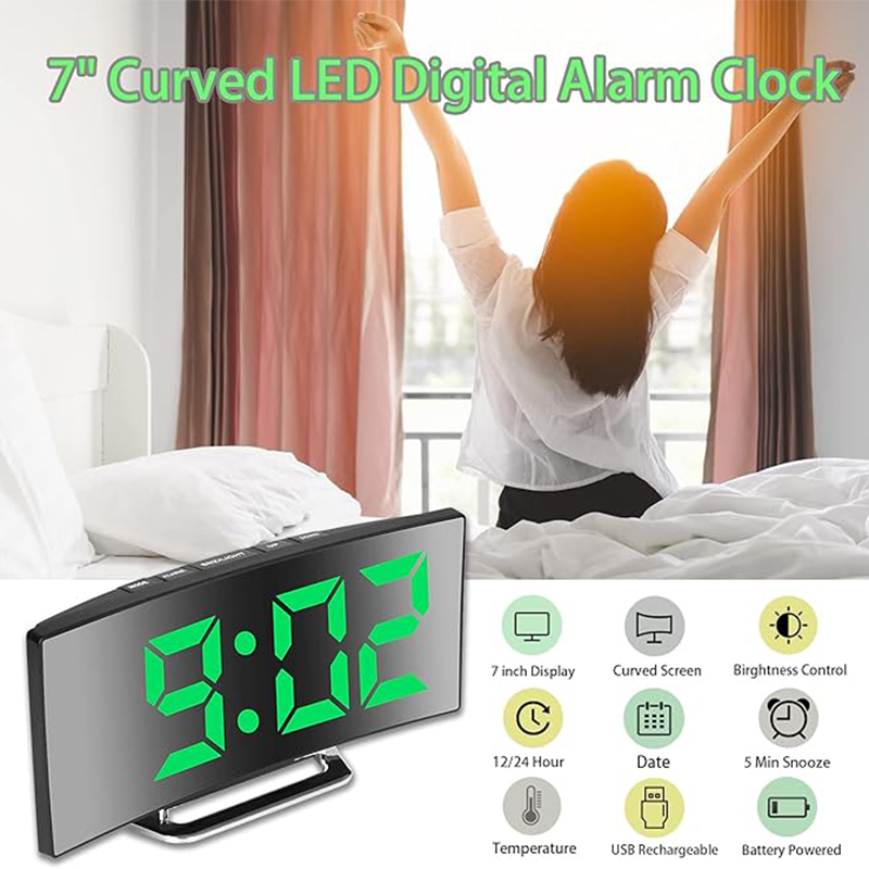 LED 디지털 알람 시계 곡선 스크린 미러 무소음 전자 - Home Cinema Screen 리뷰 및 가격